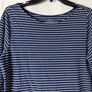 St. Johns Bay Top Cotton Modal Womens Large Tall Navy White Striped Lace Trim
